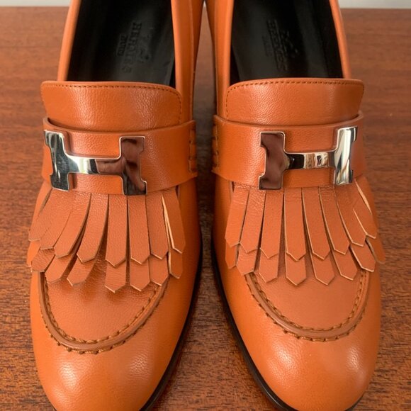 Hermes NWT Elysee 70 Leather Pumps Heeled Loafers Brown Size US 6.5 / EU 37 - Picture 12 of 13
